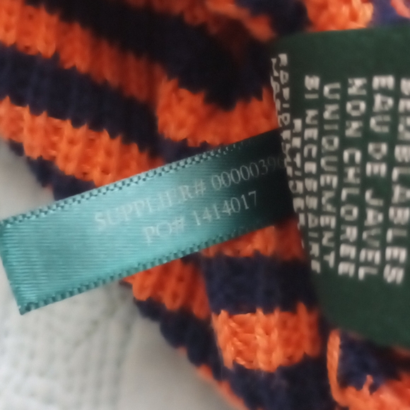 Ralph Lauren Orange Navy Blue Striped Shaker Knit Boat Neck Sweater Size Small - Picture 15 of 15